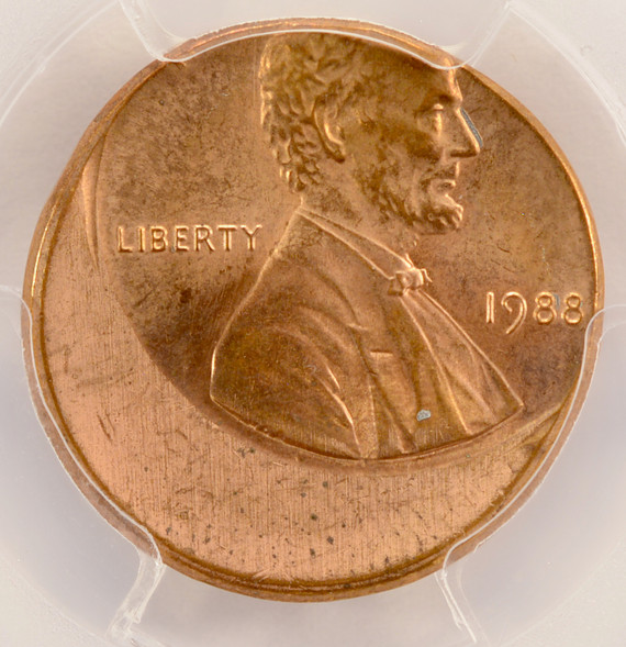 1988 1c Lincoln Cent Struck 25% Off-Center PCGS MS65 Red