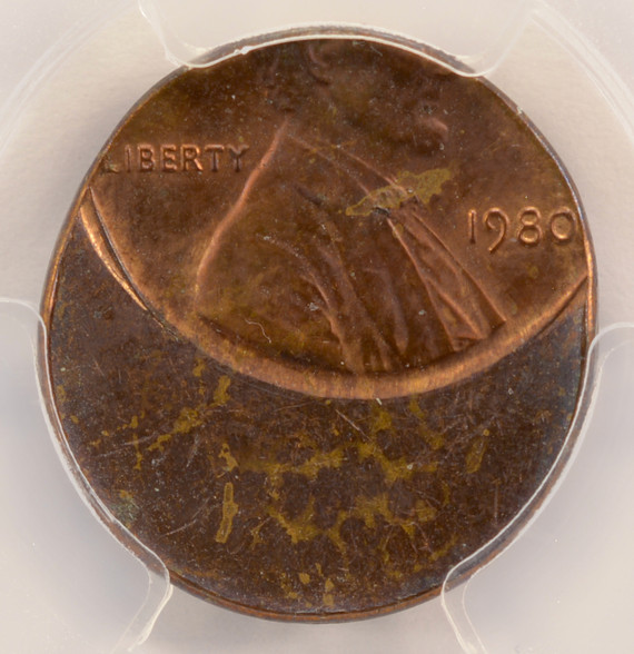 1980 1c Lincoln Cent Struck 45% Off-Center PCGS MS63 RB