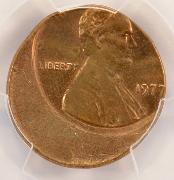 1977 1c Lincoln Cent Struck 25% Off-Center PCGS MS64 RB