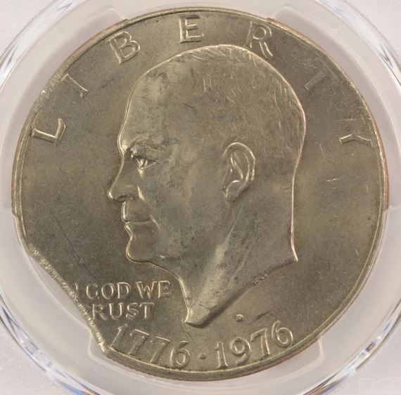 1976-D $1 Bicentennial Ike Dollar 4% Double Clipped & Partial Collar PCGS MS63