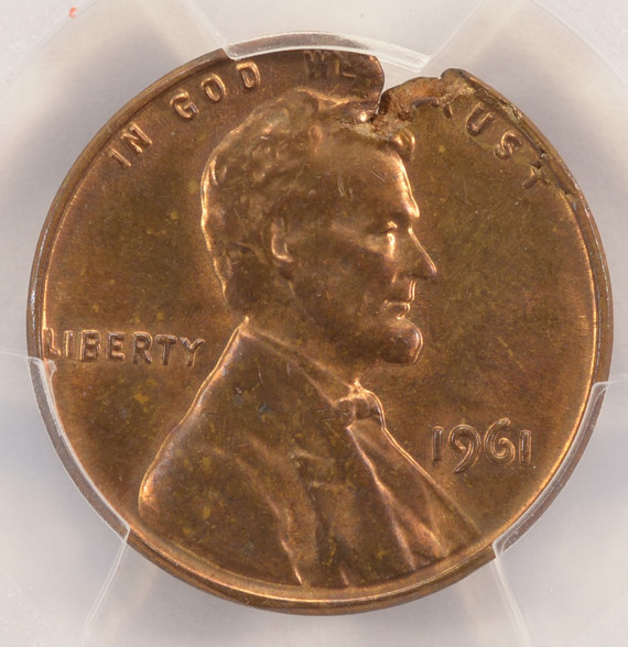 1961 1c Lincoln Cent Ragged Edge Clip 2.89g PCGS MS64 RB