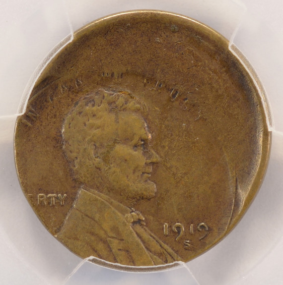 1919-S 1c Wheat Cent Struck 30% Off-Center PCGS XF40