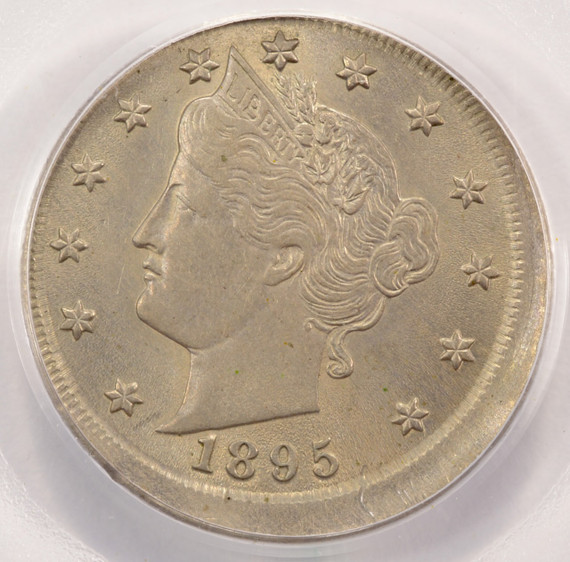 1895 5c Liberty Nickel Struck 5% Off-Center PCGS AU58