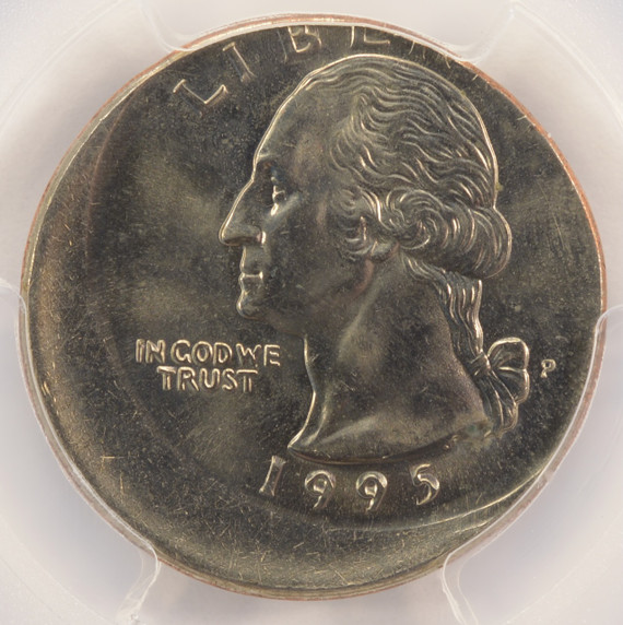 1995-P 25c Washington Quarter Struck 15% Off-Center PCGS MS65