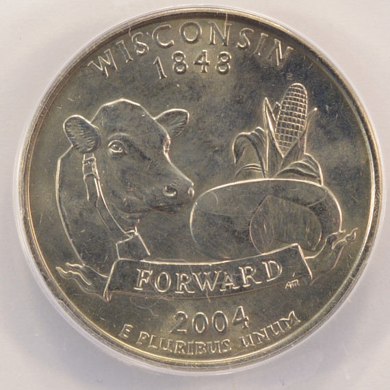 2004-D 25c Wisconsin Quarter Extra Low Leaf ANACS MS64