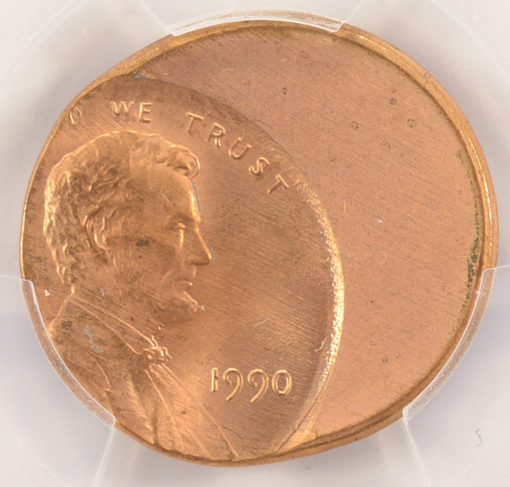 1990 1c Lincoln Cent Struck 40% Off-Center PCGS MS65 Red