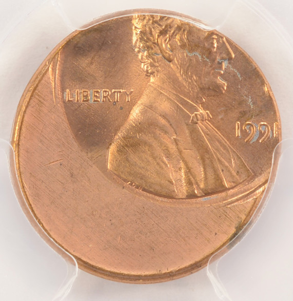 1991 1c Lincoln Cent Struck 35% Off-Center PCGS MS65 Red