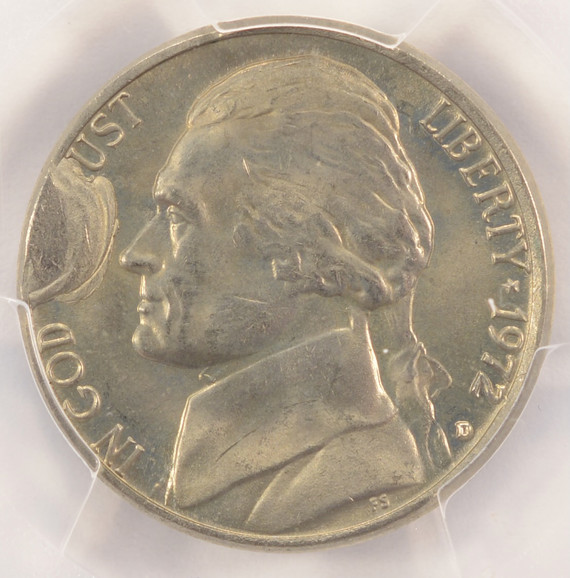 1972-D 5c Jefferson Nickel Cud Die Break PCGS MS65