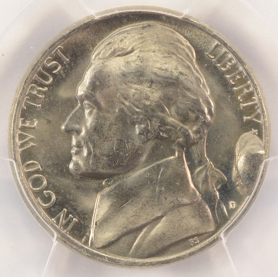 ND 5c Jefferson Nickel Cud Die Break PCGS MS65