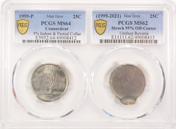 1999-P 25c Connecticut Quarter 2-Coin Mated Pair PCGS MS62/64