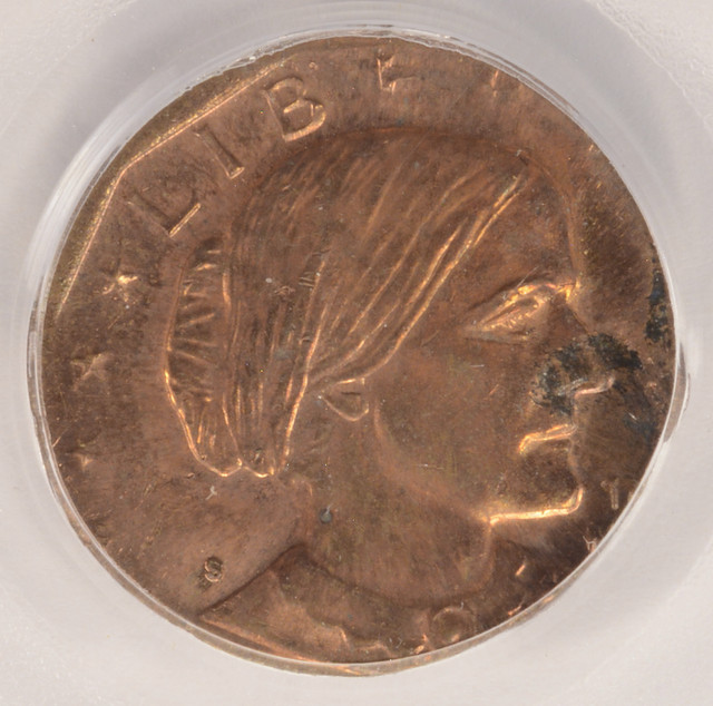 PCGS $1 (1979-1981)-S SBA Dollar Struck on Cent Planchet MS64 Red