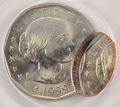 1999-P $1 SBA Dollar Double-Struck, 2nd Strike 80% Off-Center PCGS