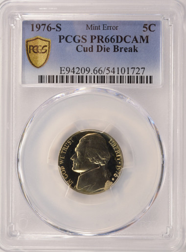 1976-S 5c Proof Nickel Cud Major Die Break Obverse K-5 PCGS PR66 DCAM