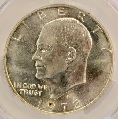 1972-S Silver $1 Ike Dollar Clipped Planchet at 1 o'clock CACG MS63