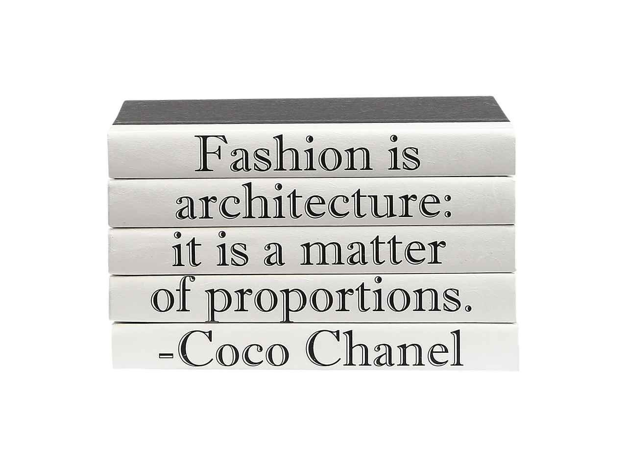 5 vol. fashion is architecture Coco Chanel Quote / Black Covers / 9.5  wide / Approx. 6.25 tall