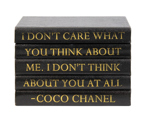 Dark Shagreen Textured Leather Box with Coco Chanel Quote Beauty