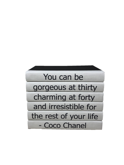 Black leather box with gold lettering Coco Chanel Quote I don't