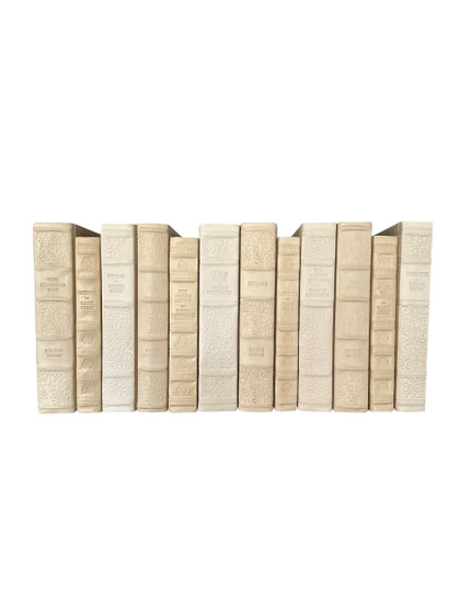  12 Vol- English Fine Leatherbound- Three Shades Antique White / 8.5"-9.5"