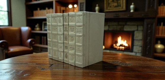 6 Volume English Fine Leatherbound-Moss/8"-9"