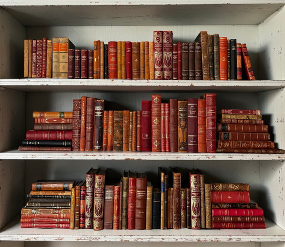 111 Vol. Distressed Swedish leather-bound books / 6-12" inches - ONLY ONE AVAILABLE