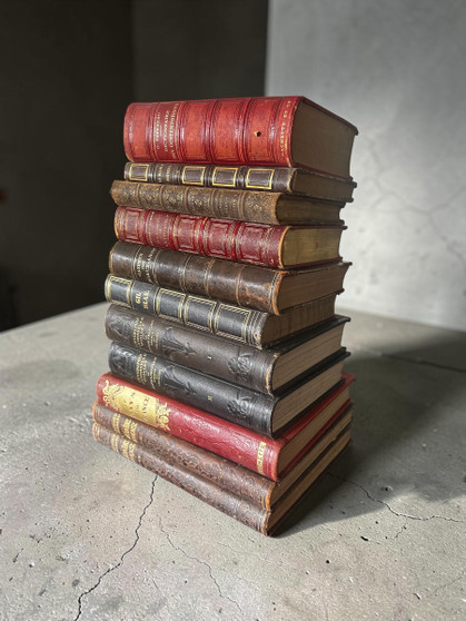 11 Vol. Tower of French Antiquarian Bindings / 10-12" inches - ONLY ONE AVAILABLE
