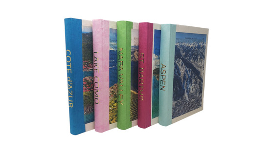 5 Vol. Gold Lettered Aerial View and Name on Bold Colors / Off-White Cover / 12-14" / Specify