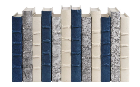 12 Vol. Steel Blue, Mottled Silver Leaf & Cream Decorative Book Mix