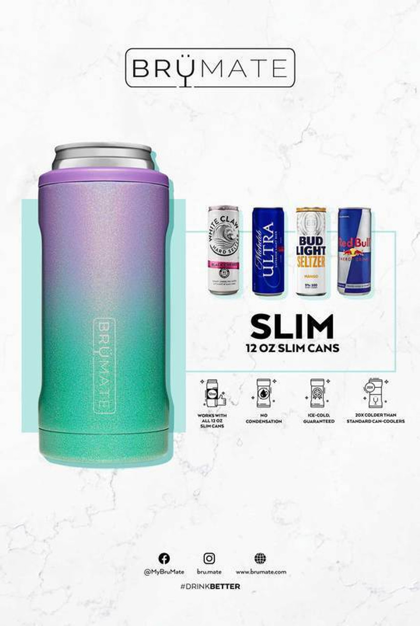 BrüMate Hopsulator Slim | Insulated Cooler Beverage Sleeve for Travel | Rainbow Titanium | 12oz Slim Cans