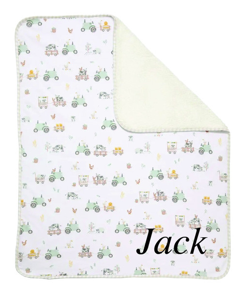 Personalized Tractor Ride Sherpa Blanket - Tractor Ride