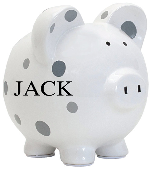 Personalized Gray Polka Dot Piggy Bank