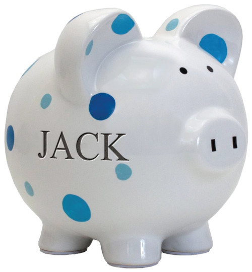 Personalized Blue Multi Dot Piggy Bank