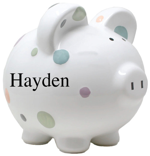 Personalized Pastel Multi Dot Piggy Bank