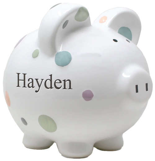 Personalized Pastel Multi Dot Piggy Bank