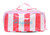 Personalized Checker Stripe Flat Cosmetic Pouch - Red Pink