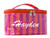 Personalized Striped Vinyl Travel Pouch - Fuchsia Orange