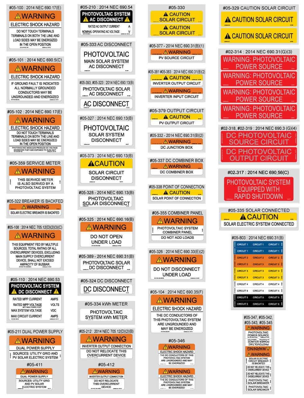 PV Labels 2014 NEC Solar Labels 54 Piece Pack 05-510 Labels Pack 1