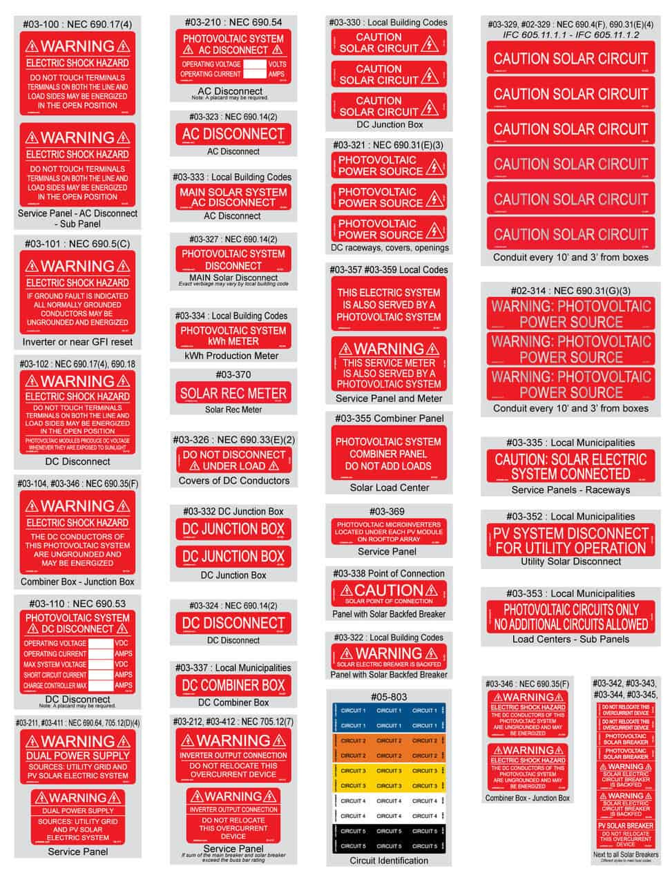 2011 NEC Solar Labels 55 Piece Pack 03-500 1