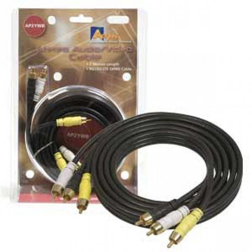 Aerpro AP2YWB 2 m A/V Lead Yellow/White/Black RCA 3m to 3m plugs 75 Ohm COAX