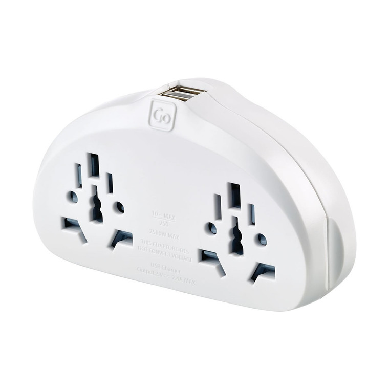 Go Travel Grounded Adaptor - World to Europe Duo + USB
