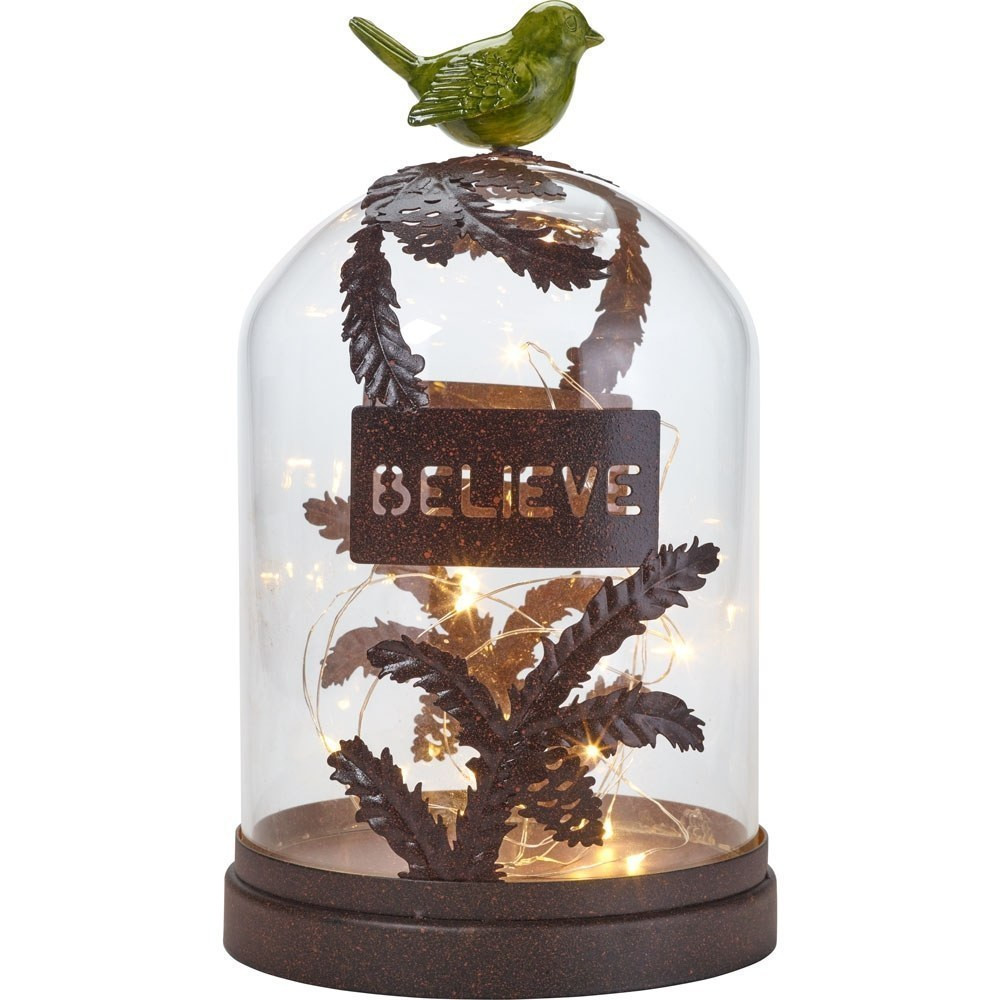 Garden Decor Believe Decorative Terrarium With Lights Glass Metal Resin 185003