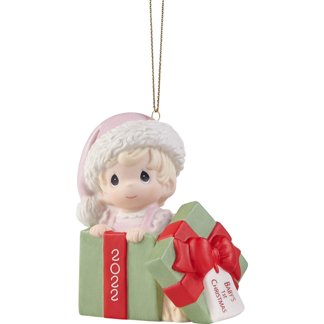 Precious Moments 221005 Baby's First Christmas Dated Girl Bisque Porcelain  Ornament