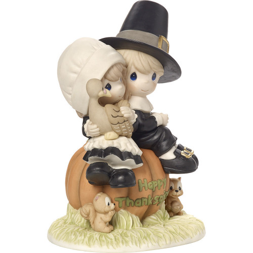 Precious Moments I Give Thanks Every Day For You Pilgrim Thanksgiving Couple Limited Edition Bisque Porcelain Figurine 179014