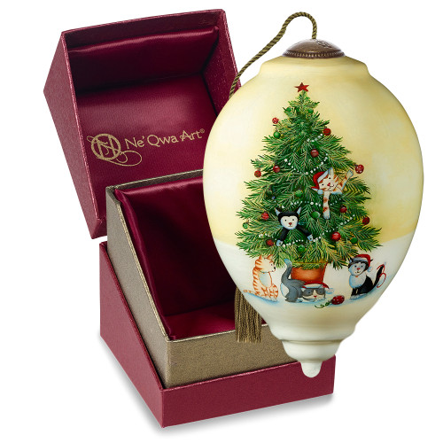 Precious Moments Ne'Qwa Art Glass Christmas Tree Cats Ornament 7201146