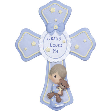 Religious Gifts, “Jesus Loves Me”, Boy, Resin Cross With