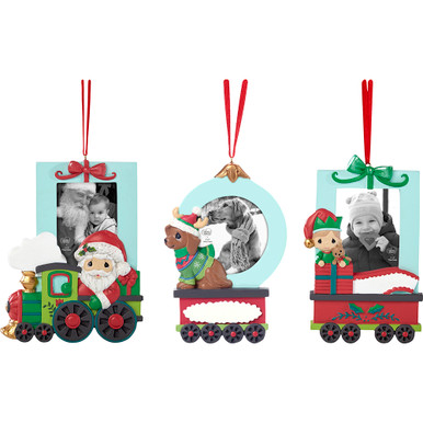 Set of 3 Christmas Train Photo Frame Ornaments