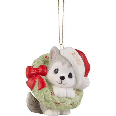 Wreathed In Christmas Joy 2022 Dated Dog Ornament
