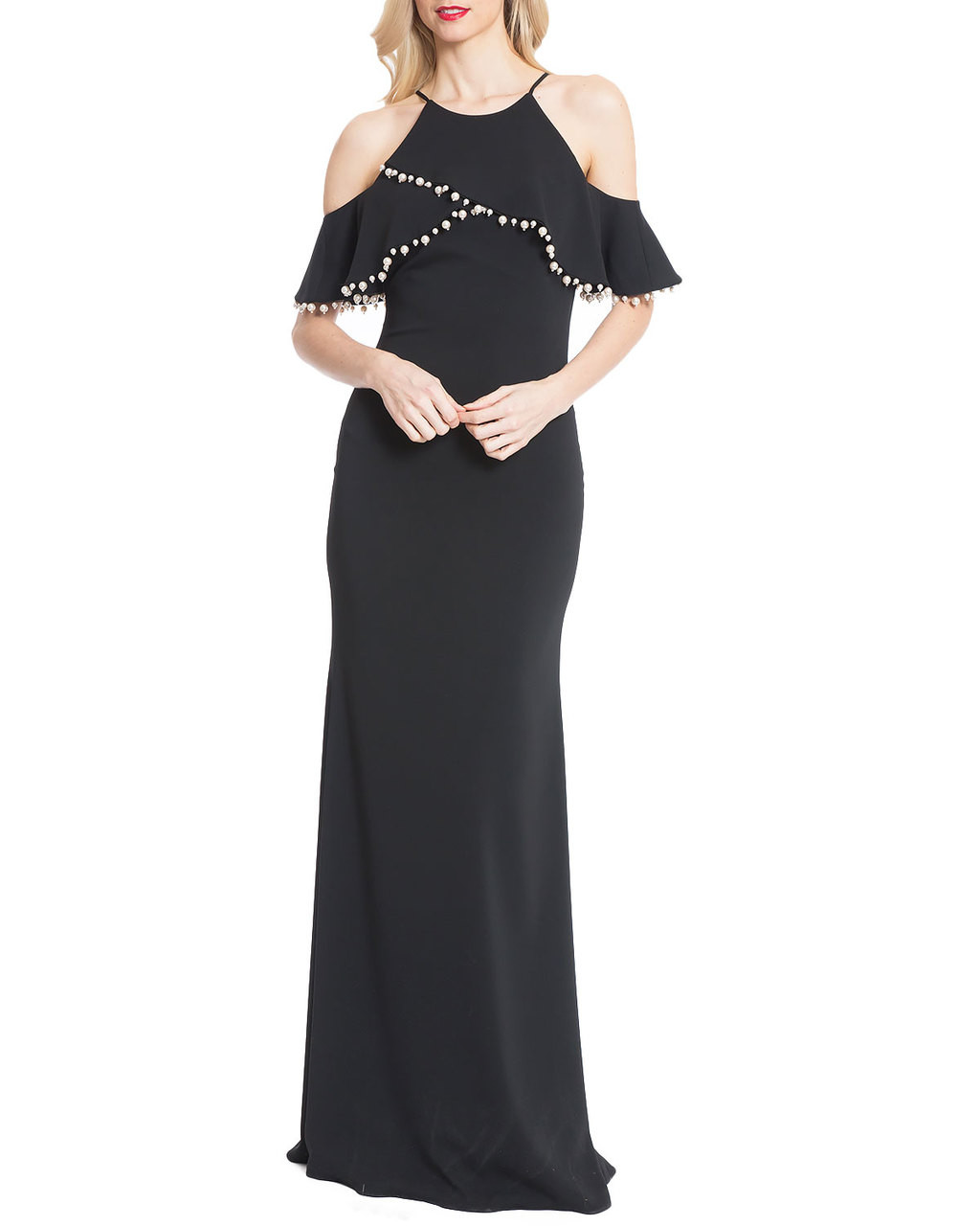 black cold shoulder gown