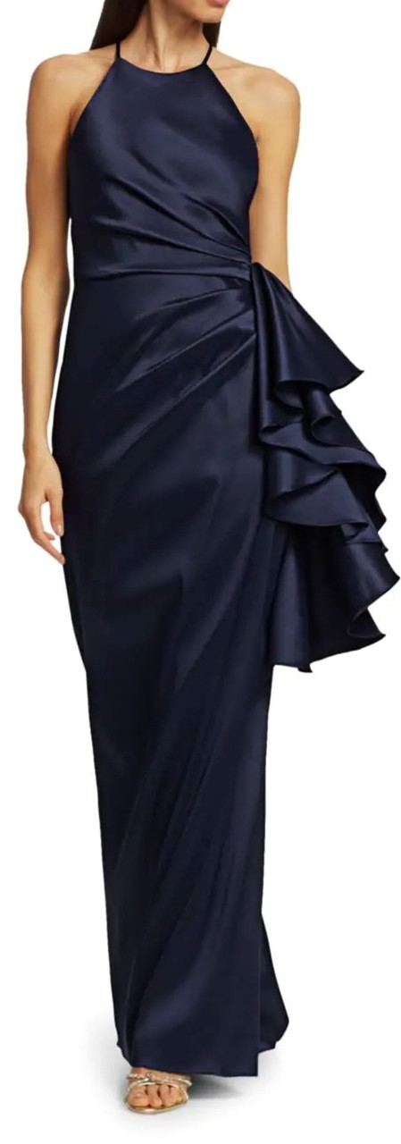 Badgley mischka navy halter gown clearance