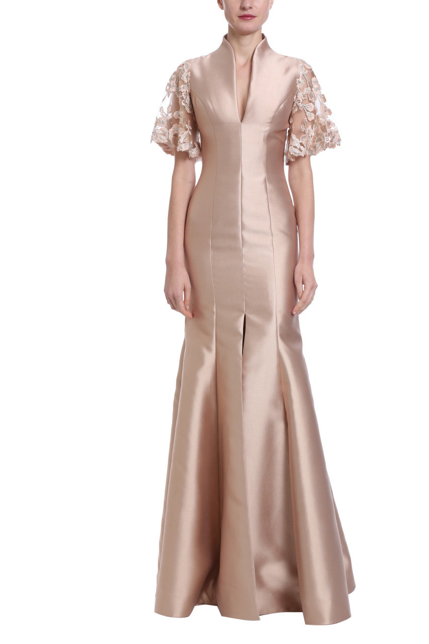 badgley mischka lace sleeve gown