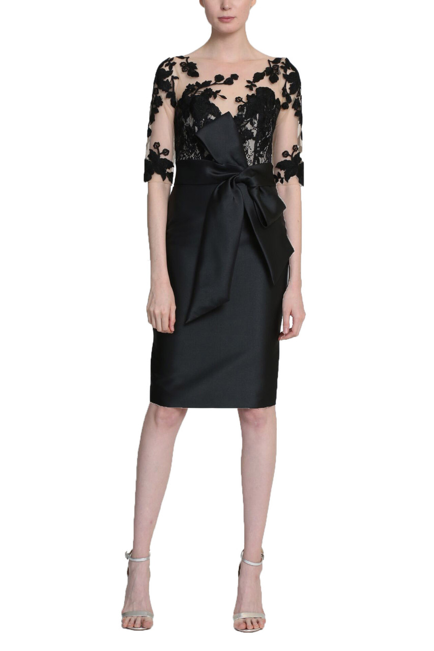 Badgley mischka lace accent bow cocktail dress Clearance
